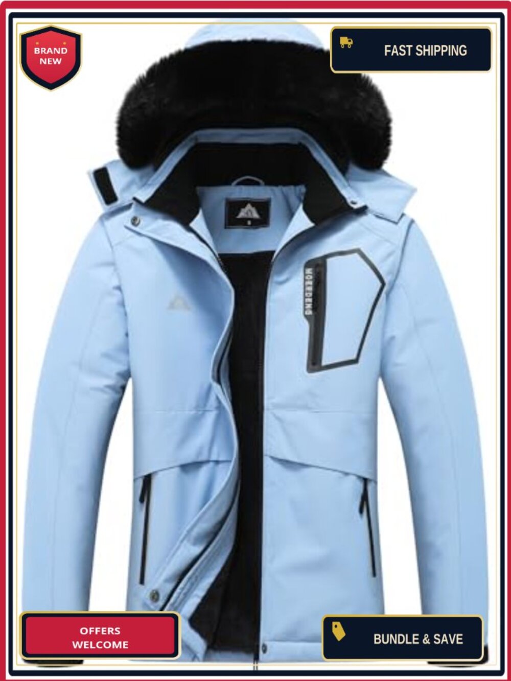 Women's Waterproof Ski Snowboarding Jacket Windproof Detachable Hood